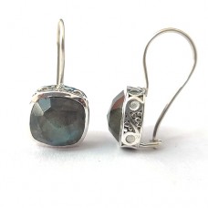 Labradorite 12x12mm cushion silver ethnic earring